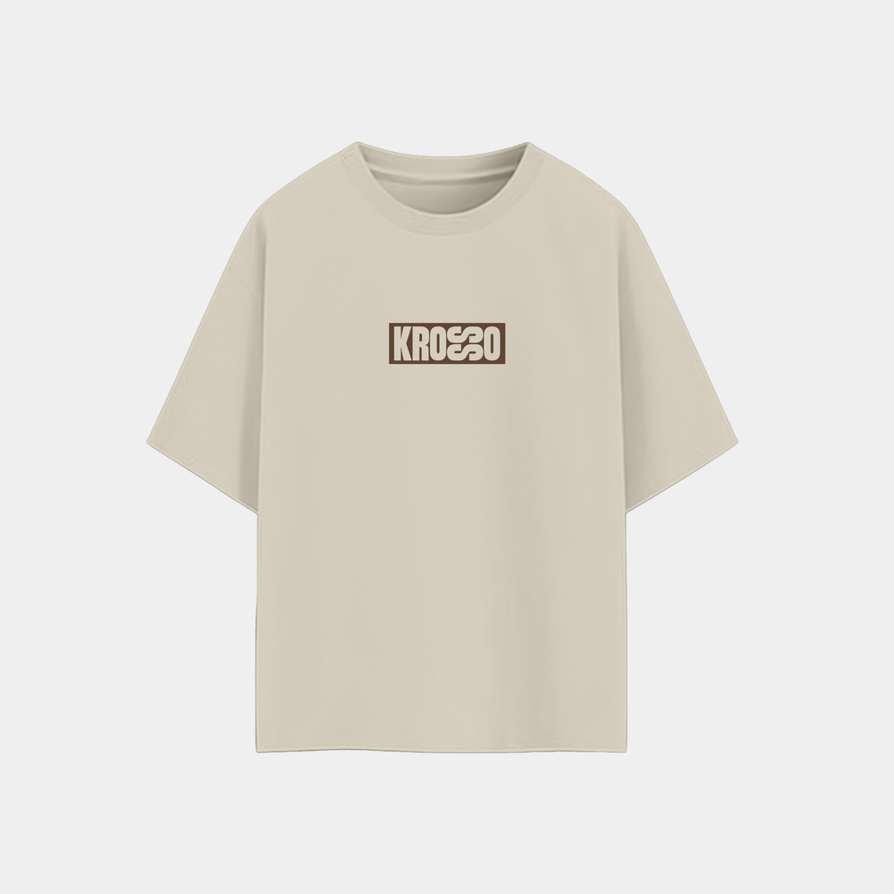 Krosso oversized antique white t-shirt front view with minimal logo print and oversized fit.